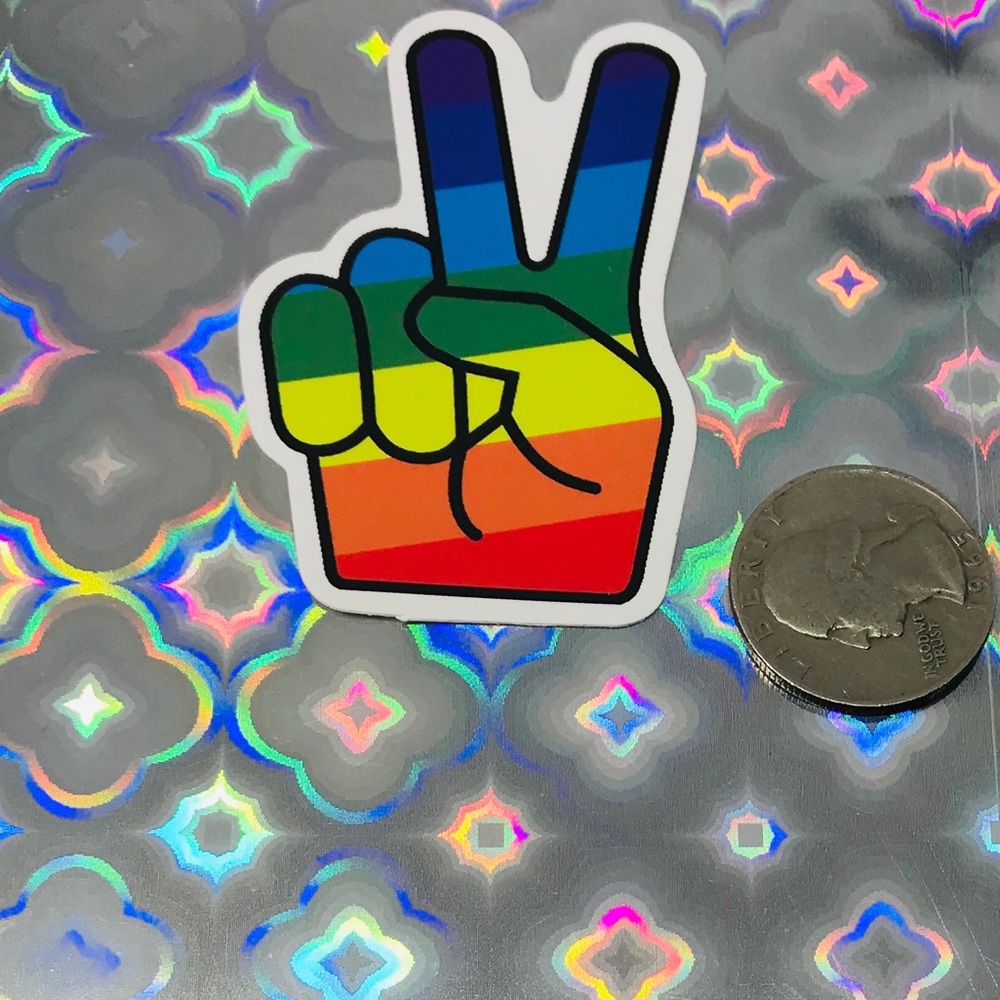 Rainbow Peace Sign Hand Vibrant Pride Single Decor Design Accent Sticker - Picture 6 of 10
